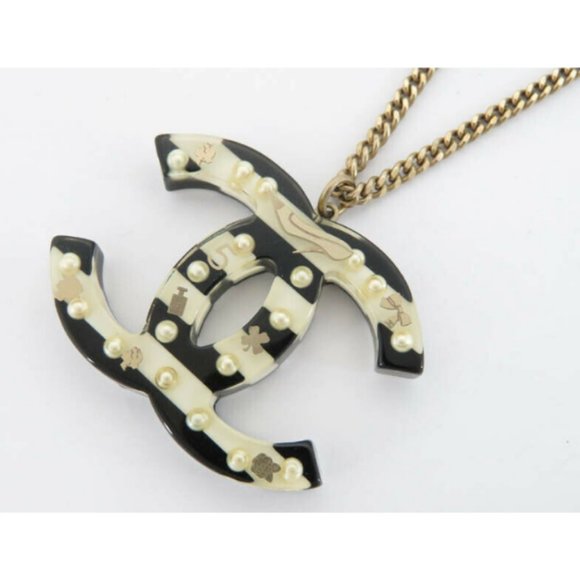 AUTH CHANEL CC LOGO STRIPED PENDANT NECKLACE - Picture 5 of 11